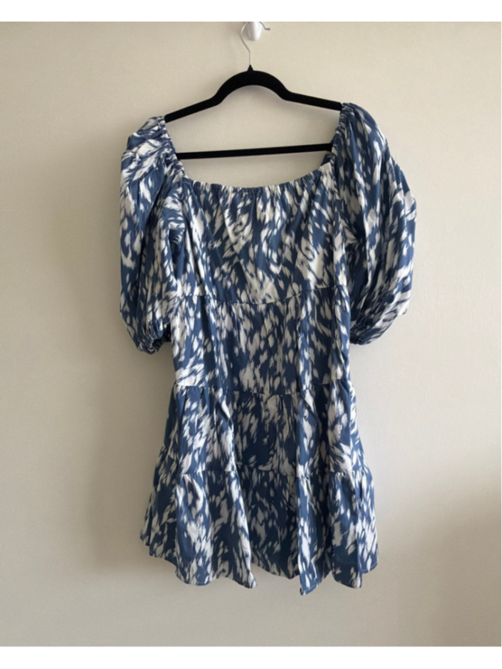 Women's Blue Tassel Blue White Ikat Print Mini Dress XS - Picture 2 of 4